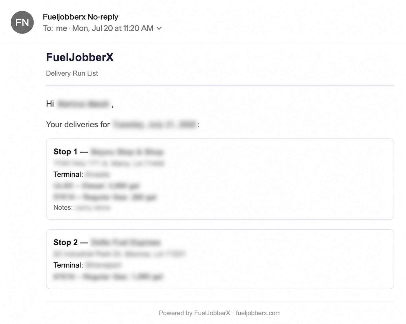 Automated driver run-list email